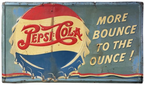 Pepsi:Cola w/Bottle Cap Logo "More Bounce to the Ounce!" Metal Sign