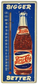 Pepsi:Cola w/Bottle "Bigger Better" Metal Thermometer (TAC)