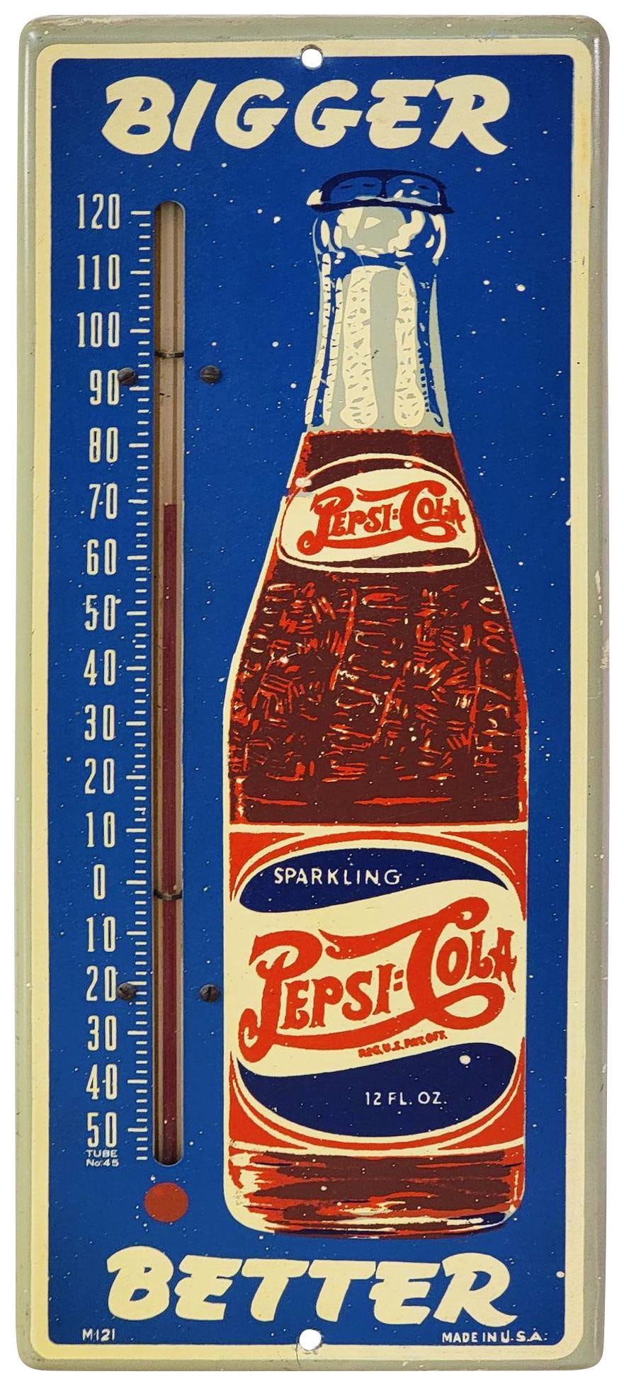 Pepsi:Cola w/Bottle "Bigger Better" Metal Thermometer (TAC) (1 of 5)