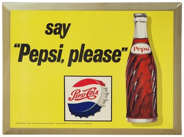 Pepsi-Cola "say, Pepsi Please" w/Bottle Metal Easel-Back Sign (TAC)