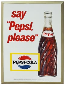 Pepsi-Cola "say, Pepsi Please" w/Bottle Metal Easel-Back Sign (TAC)