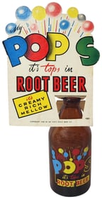 Pops Root Beer "It's Tops in" Cardboard Bottle Top w/Bottle
