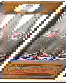 6-Pepsi:Cola 12 oz Bottles in Wood Carrying Case