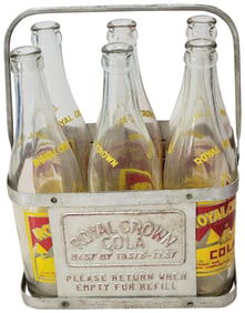 6-Royal Crown Cola Bottles in a Metal Carrier