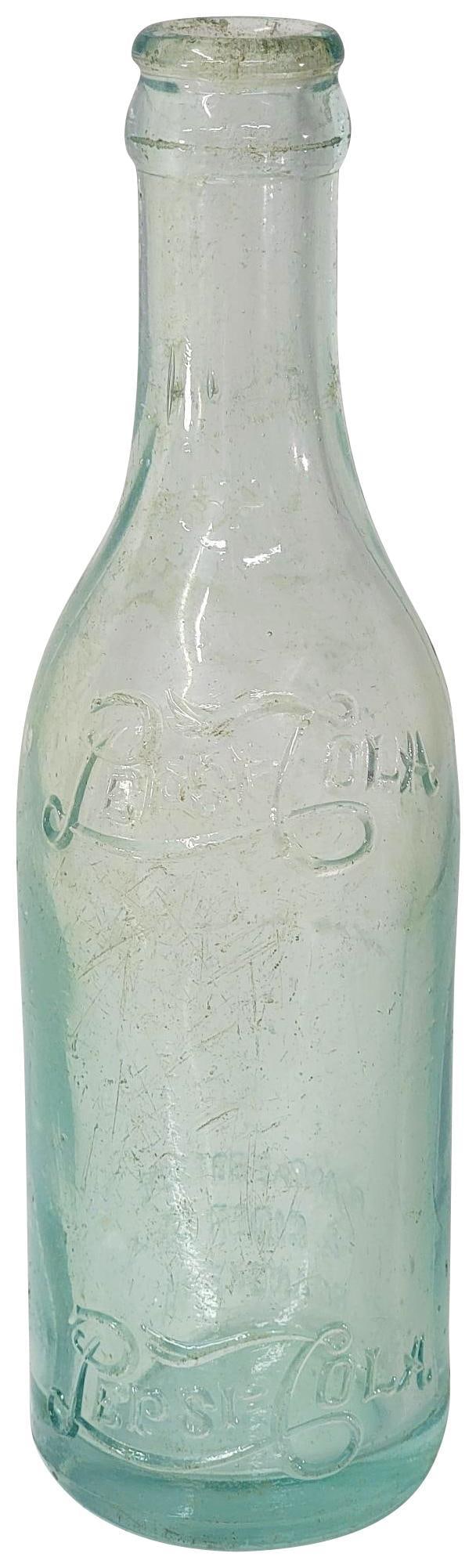 Pepsi:Cola Bottle Aqua #ROA2 Roanoke, Va.: has Pepsi:Cola script at the top and bottom of the body, marked on reverse at bottom, 501 on bottom. Has light wear, has small bruise on heel.