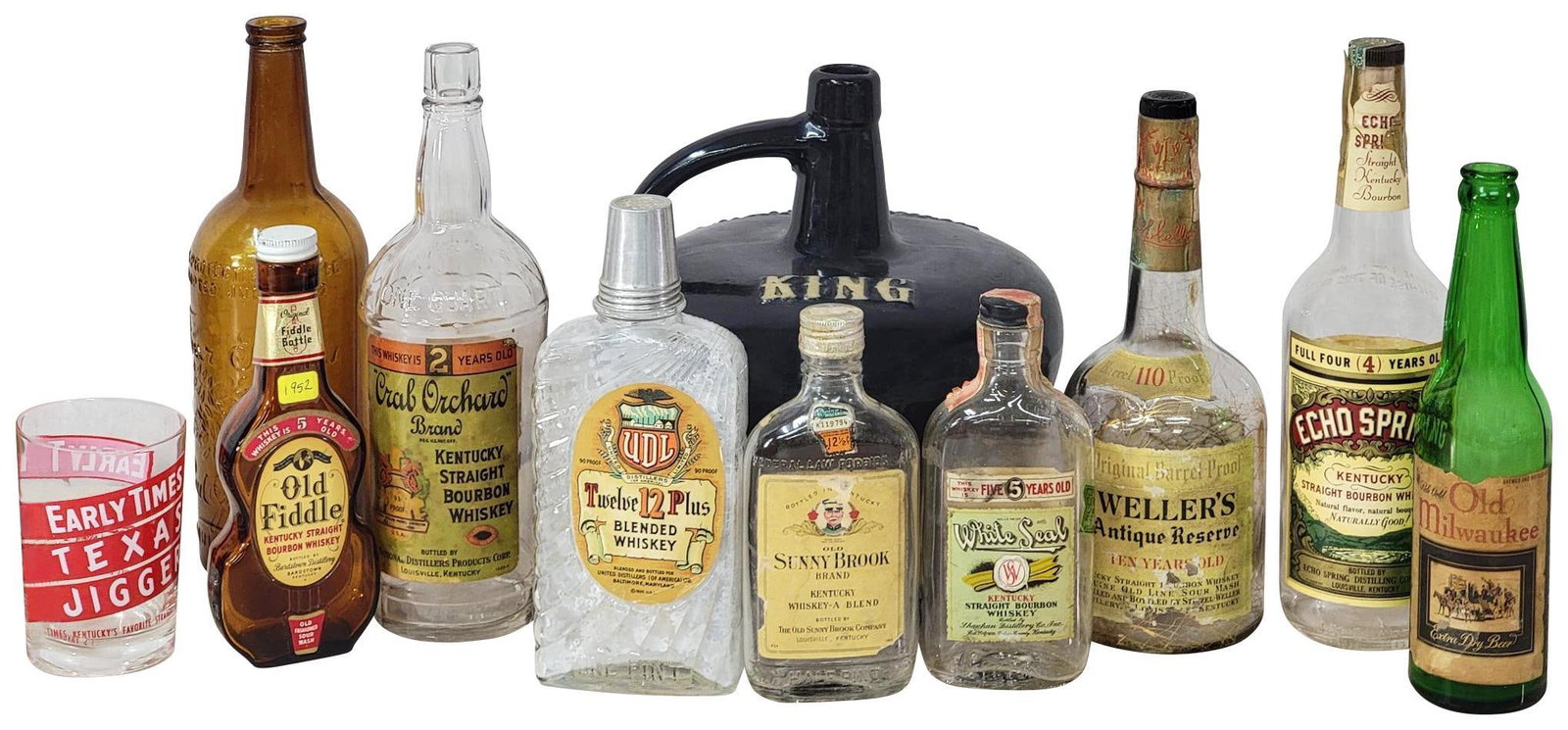 10-Liquor Bottles and more: all different condition, see photos, comes with 10 plus small sample bottles.