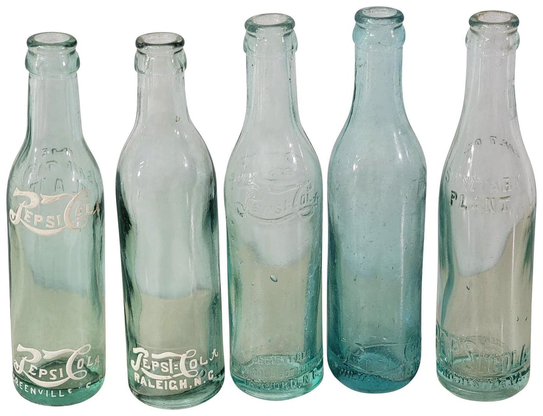Vintage Light Green & Blue Pepsi Bottles (1 of 6)