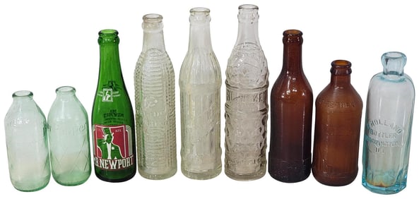 9-Different Soda Bottles Hires, Dr. Pepper, Orange Crush Newport