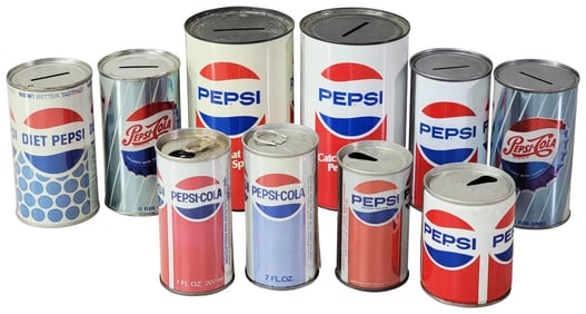 6-Pepsi Can Banks & 4-Mini Cans
