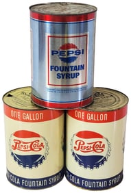 3-One Gallon Pepsi:Cola w/Logo Metal Syrup Cans