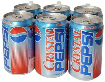 6-Pack of Crystal Pepsi Cans Empty