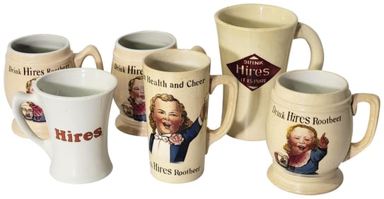 3-Original Hires Ceramic Mugs, 3-Reproduction Mugs