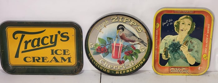3-Metal Serving Trays Zipp's Cherrio-Zipp's & Tracy's Ice Cream