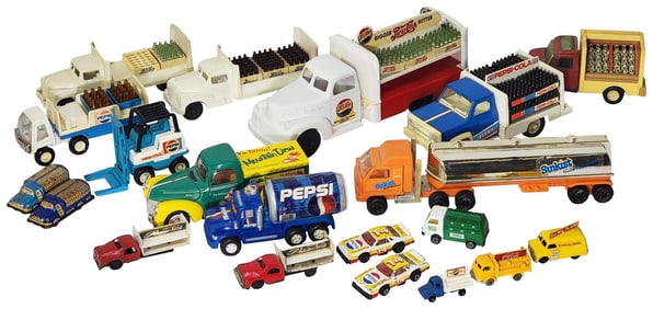 Large Box lot of Pepsi-Cola Toy Trucks Matchbox, Saunders and More