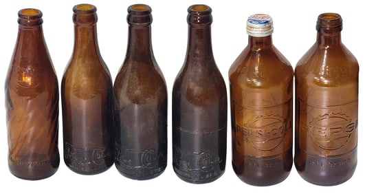 6-Amber Pepsi Bottles