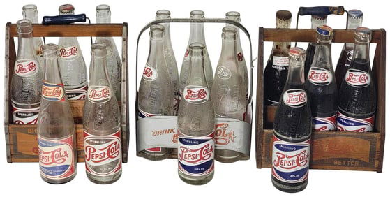 3-Pepsi:Cola Six Pack Holders w/Botttles