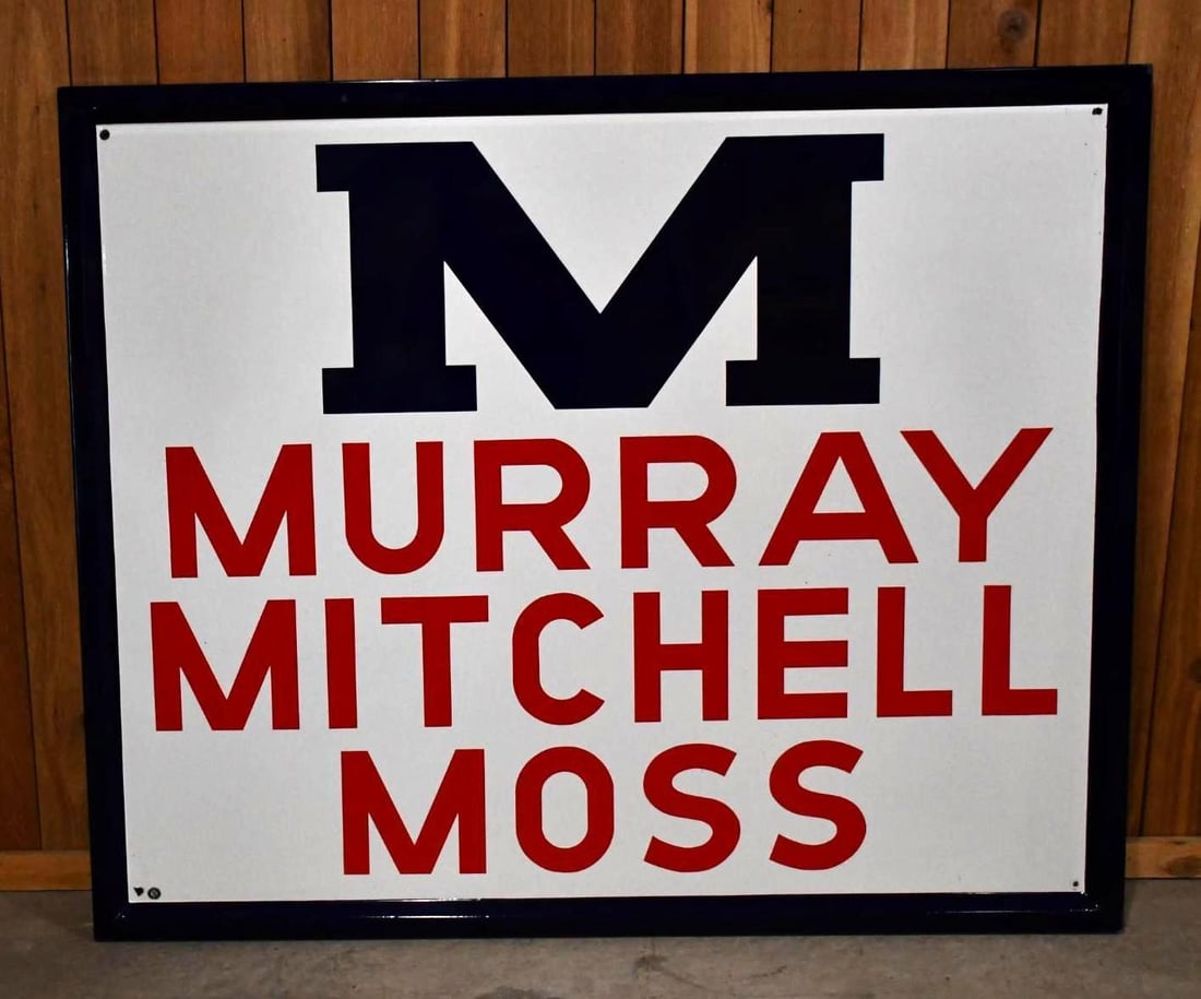 Murray Mitchell Moss (Cotton Harvesting) Porcelain Sign (TAC): rated 9.5, 56.5"x68.5", the SSP rolled edge sign has excellent color and gloss. TAC #043293