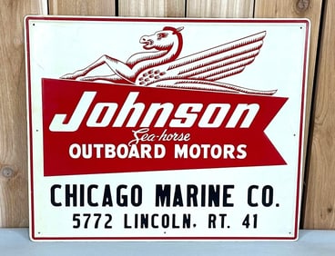 Johnson Sea-Horse Outboard Motors w/Early Logo Metal Sign (TAC)