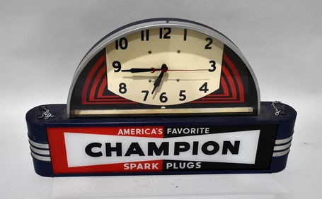 Restored Champion Spark Plugs Art-Deco Lighted Sign