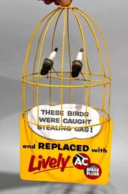 AC Spark Plugs "Bird Cage" & Sign Metal Hanging Sign