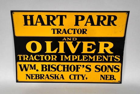 Hart-Parr & Oliver Metal Tacker Sign (TAC): rated 8.5, 13.5"x19.5", the SST sign has good color and shine, has light wear, marked Shonk. TAC #058022