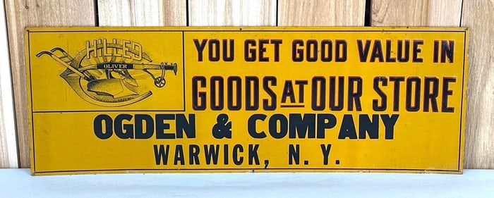 Oliver Chilled Plows "Goods at Our Store" w/Logo Metal Sign (TAC)