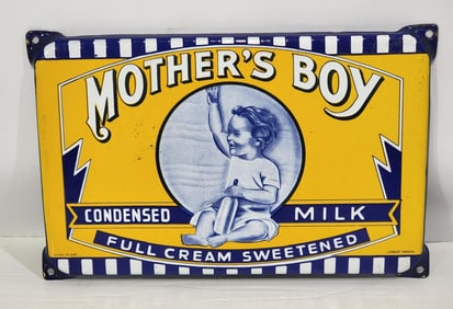 Mother's Boy Condensed Milk Full Cream Sweetened w/Logo Porcelain Sign (TAC)