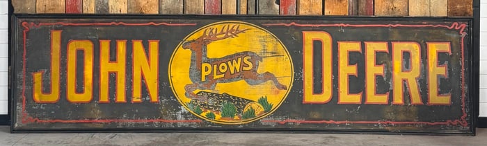 SCARCE & EARLY 12' John Deere Plows Smaltz Dealership Sign (TAC)