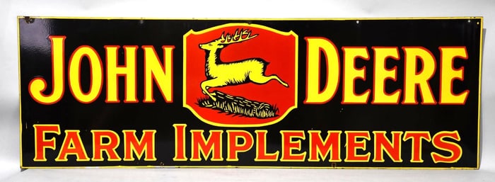 "AWESOME" John Deere w/3-Leg Logo Farm Implements Porcelain Sign (TAC)