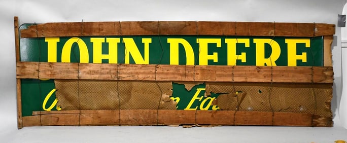 John Deere Quality Farm Equipment Porcelain Sign in Original Crate (TAC)