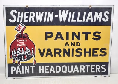 Sherwin-Williams Paints & Vanishes Headquarters w/Logo Porcelain Sign (TAC)