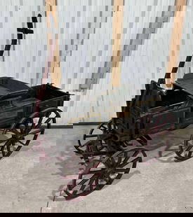 Original John Deere Goat Wagon: All original paint, has correct child pull handle, all original wheels w/ metal bands, nice original paint, shows wear from age and use, one of the hardest to get and most desirable goat wagons and a