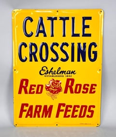 Red Rose Farm Feeds Cattle Crossing Metal Sign (TAC)