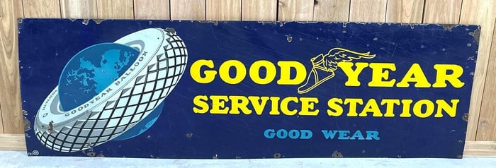 Goodyear w/World in Tire Logo Service Station Good Wear Porcelain Sign (TAC)