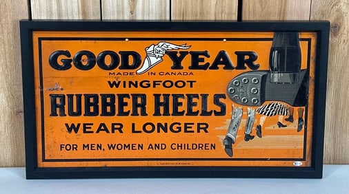 Goodyear Wingfoot Rubber Heels Wear Longer Metal Sign (TAC)
