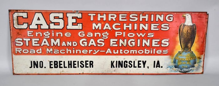 Case Threshing Machine Engines Gang Plows Automobile w/Old Abe Metal Sign (TAC)