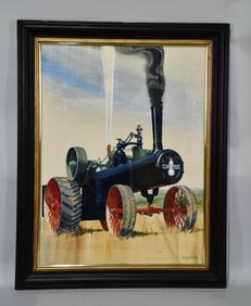 1935 Case Steam Engine Water Color Painting by D. W. Beck Framed