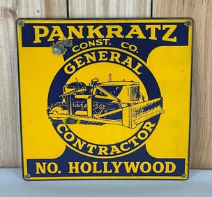 Pankratz General Contractor No. Hollywood w/Dozer Image Porcelain Truck Door Sign (TAC)