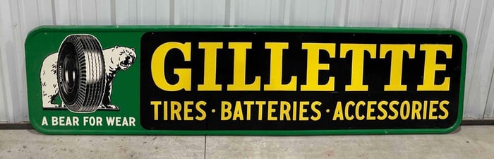 Large Gillette Tires Batteries Accessories w/Logo Metal Sign (TAC)