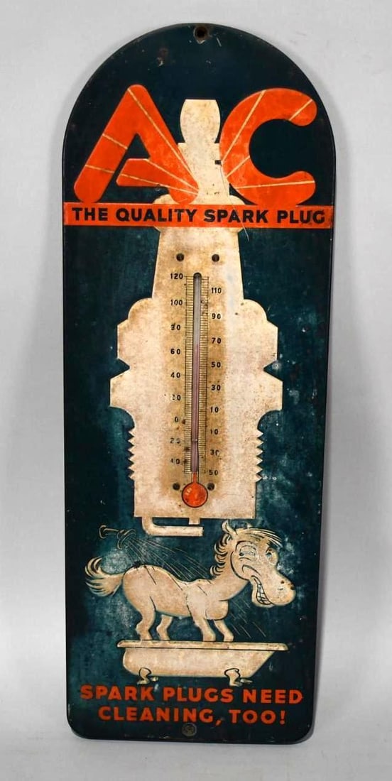 AC Spark Plugs w/Sparky Logo Metal Thermometer (TAC) (1 of 6)