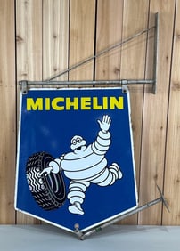 Michelin w/Bibendum & Tire Porcelain Sign and mounting bracket (TAC)