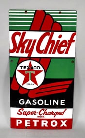 Texaco (whtie-T) Sky Chief w/Petrox (Large) Porcelain Pump Sign (TAC)