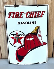Texaco (white-T) Fire Chief Gasoline Porcelain Pump Sign