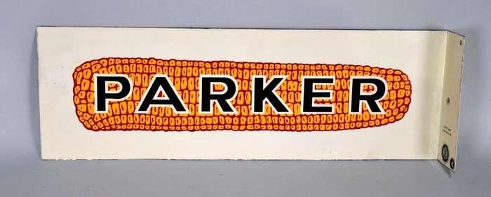 Parker (seed corn) in an Ear of Corn Metal Flange Sign (TAC)