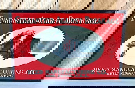 Reed Manufacturing Co. Metal Sign (TAC): rated 8,25, 13.25"x19.25", the SST cardboard backed sign has good color and shine, has wear and fine scratches in the field. TAC #059099