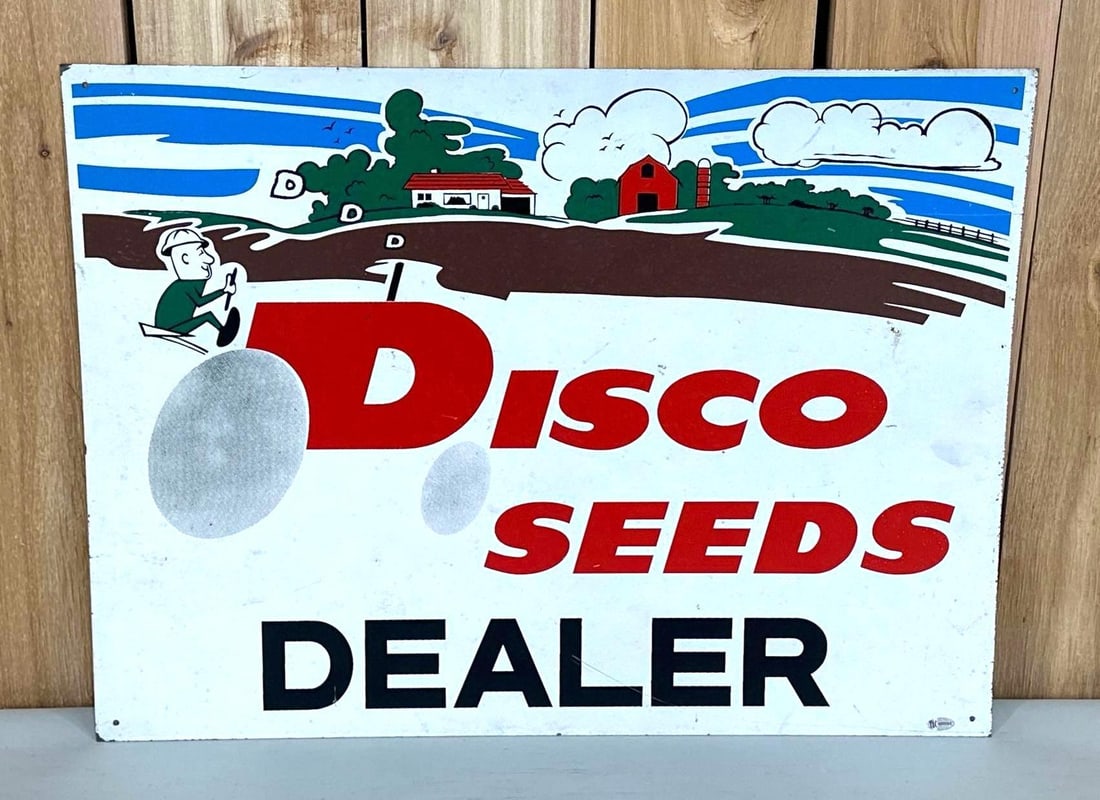 Disco Seeds Dealer Metal Sign: rated 8.5, 18"x24", the SST sign has good color, has wear. TAC #032243