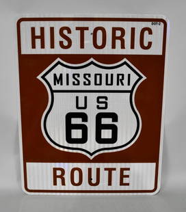 Historic Route Missour US 66 Metal Sign: rated 9, 30"x24", the SST sign are in good condition.