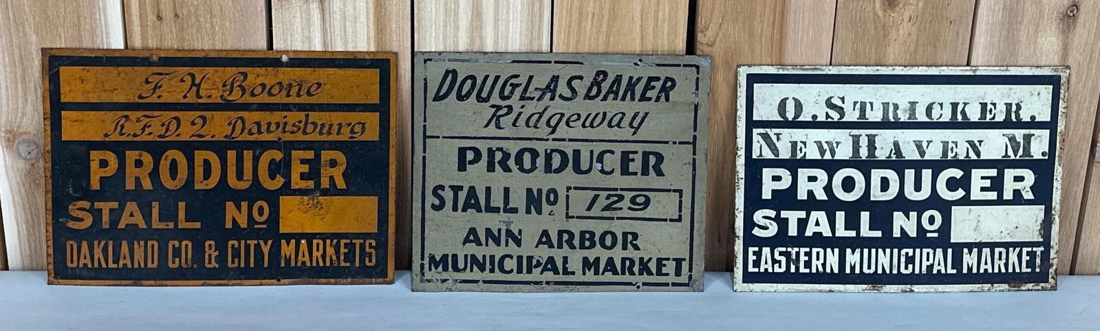 3-Producer Stall No. Metal Sign: rated 7, 9.5"x13.5", the SST signs all have wear and soiling.