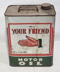 Billups Motor Oil w/logo Two Gallon Rectangle Metal Can