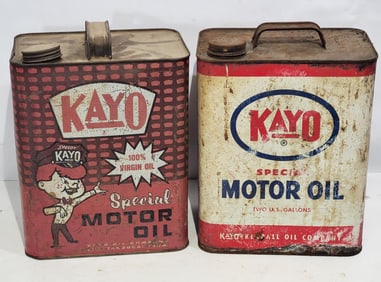 2-Different Kayo Motor Oil Two Gallon Rectangle Metal Cans